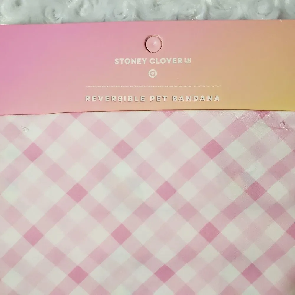 Stoney Clover Lane x Target light pink and white plaid reversible pet bandana